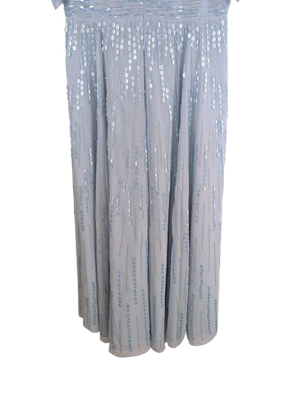 Mac Duggal Blue Maxi Dress V-neck Sequin Short Sleeve Empire Waist 10807 Size 14 - Picture 8 of 16